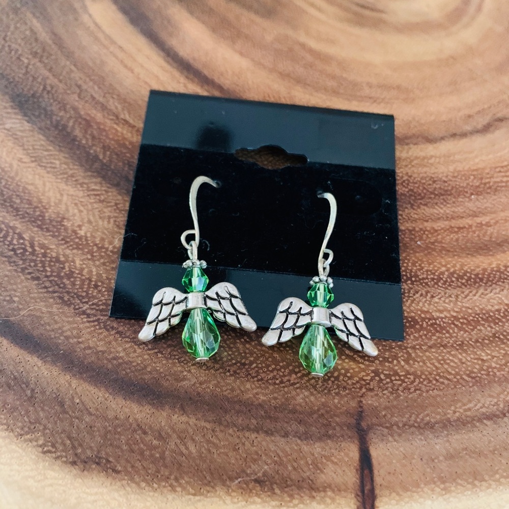 🏆BOGO Angel Wing earring hook Green silver color jewelry fun